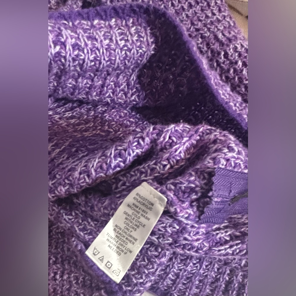 Denim&Co Purple Tunic Crew Neck Sweater size Large Petite with extended sides - Picture 4 of 8